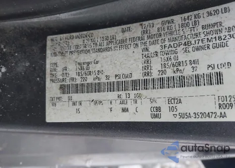 2014 Ford Fiesta Se из США, поврежденный, VIN 3FADP4BJ7EM182302